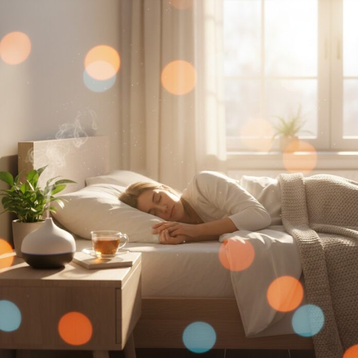 scientific-ways-better-sleep 숙면을 위한 팁과 과학적인 수면의 질 개선 방법을 나타내는 평화로운 침실 풍경