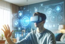 스마트폰의 시대는 끝났다? 애플이 선언한 ‘공간 컴퓨팅’ 시대가 가져올 충격적인 미래 헤드셋을 착용하고 허공에 뜬 가상 스크린을 손짓으로 조작하는 모습, 공간 컴퓨팅과 미래 기술을 상징