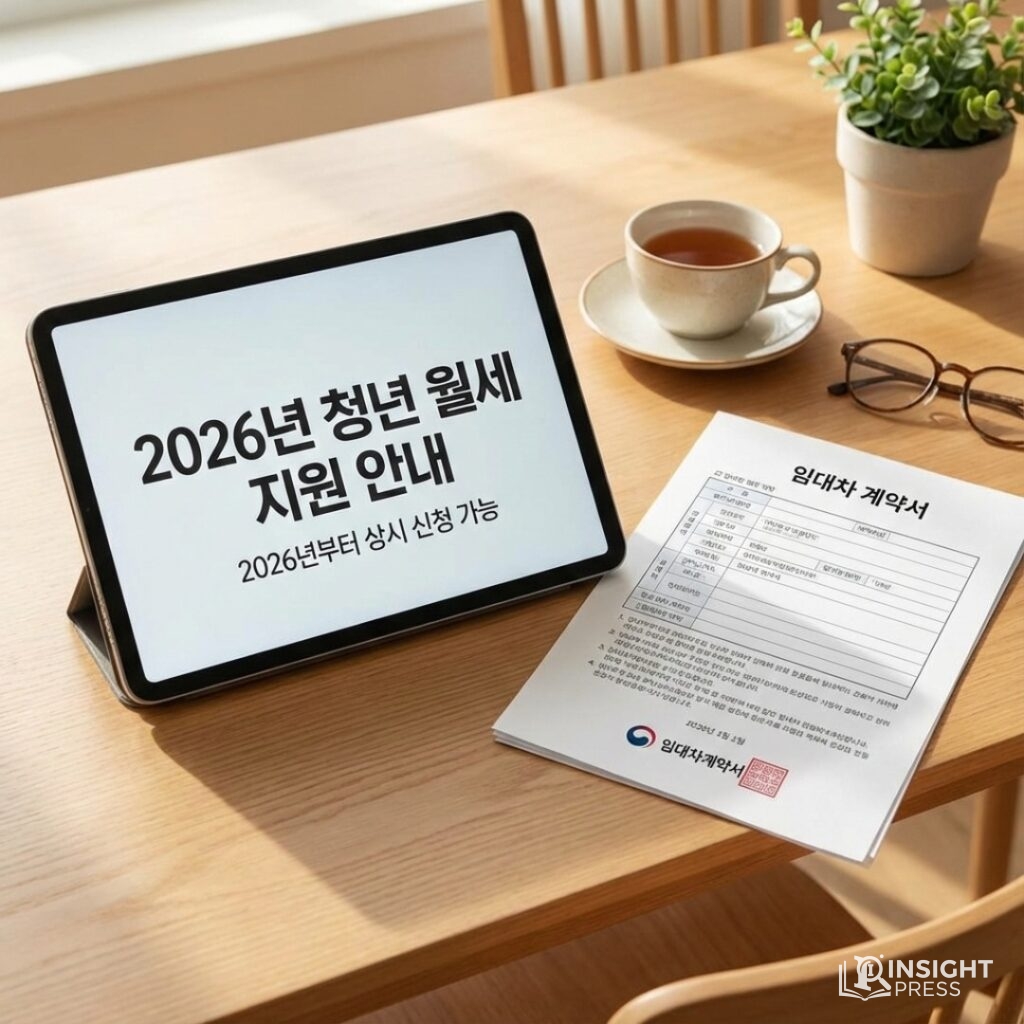 태블릿 PC를 이용해 정부의 청년 주거 지원금 신청 절차를 확인하는 한국인 여성