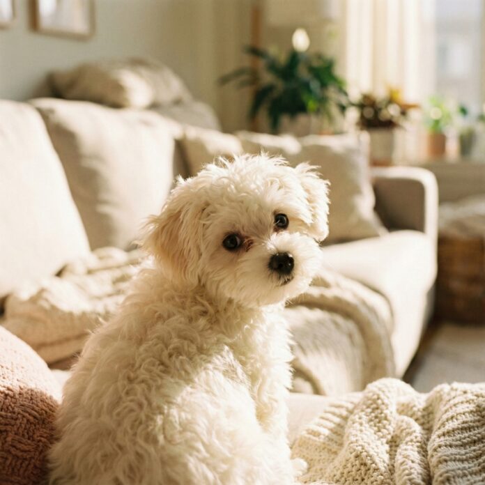 항문낭 관리가 필요한 귀여운 강아지가 고개를 돌려 쳐다보는 모습