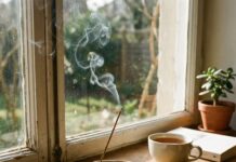 “절 냄새 아니에요” 공간에 감성을 입히는 ‘인센스 스틱’ 입문 가이드: 취향별 종류와 안전한 사용법 도자기 홀더에 꽂힌 인센스 스틱에서 연기가 피어오르는 모습, 홈 프래그런스와 힐링을 상징하는 이미지