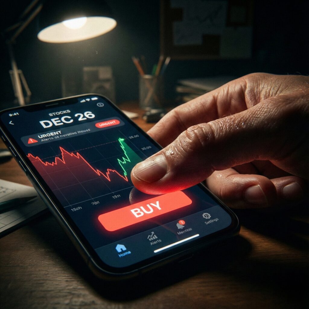 배당금을 받기 위해 주식 매수 버튼을 누르는 투자자의 손