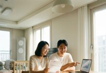 “둘째 출산, 기저귀값 걱정 끝!” 2026년 확대된 지원 기준과 건보료 자가진단법 2026년 새해, 건강보험료 고지서를 확인하며 확대된 기저귀 지원금 대상 여부를 체크하고 미소 짓는 한국인 부부