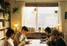 “말 걸지 마세요, 하지만 같이 있어요” 최근 Z세대의 ‘사일런트 커뮤니티’ 열풍 세련된 카페에서 여러 명의 한국인 청년들이 한 테이블에 앉아 각자 책을 읽거나 노트북 작업을 하며 조용한 공존을 즐기는 모습