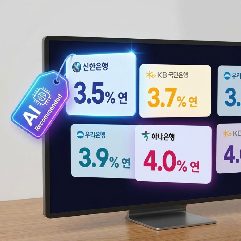 여러 은행의 주택담보대출 금리와 한도를 한눈에 보여주는 디지털 대시보드 화면