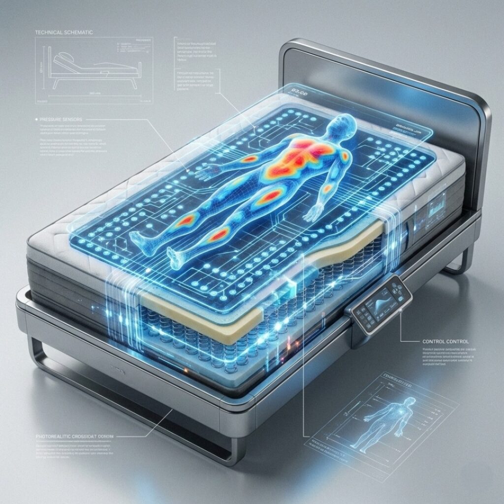 미래형 스마트 침대의 단면도 느낌