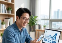 “ISA 2.0 시대 개막” 상향된 납입 한도와 비과세 혜택 총정리 스마트폰으로 상향된 ISA 계좌의 비과세 혜택과 납입 한도를 확인하며 미소 짓는 한국인 남성