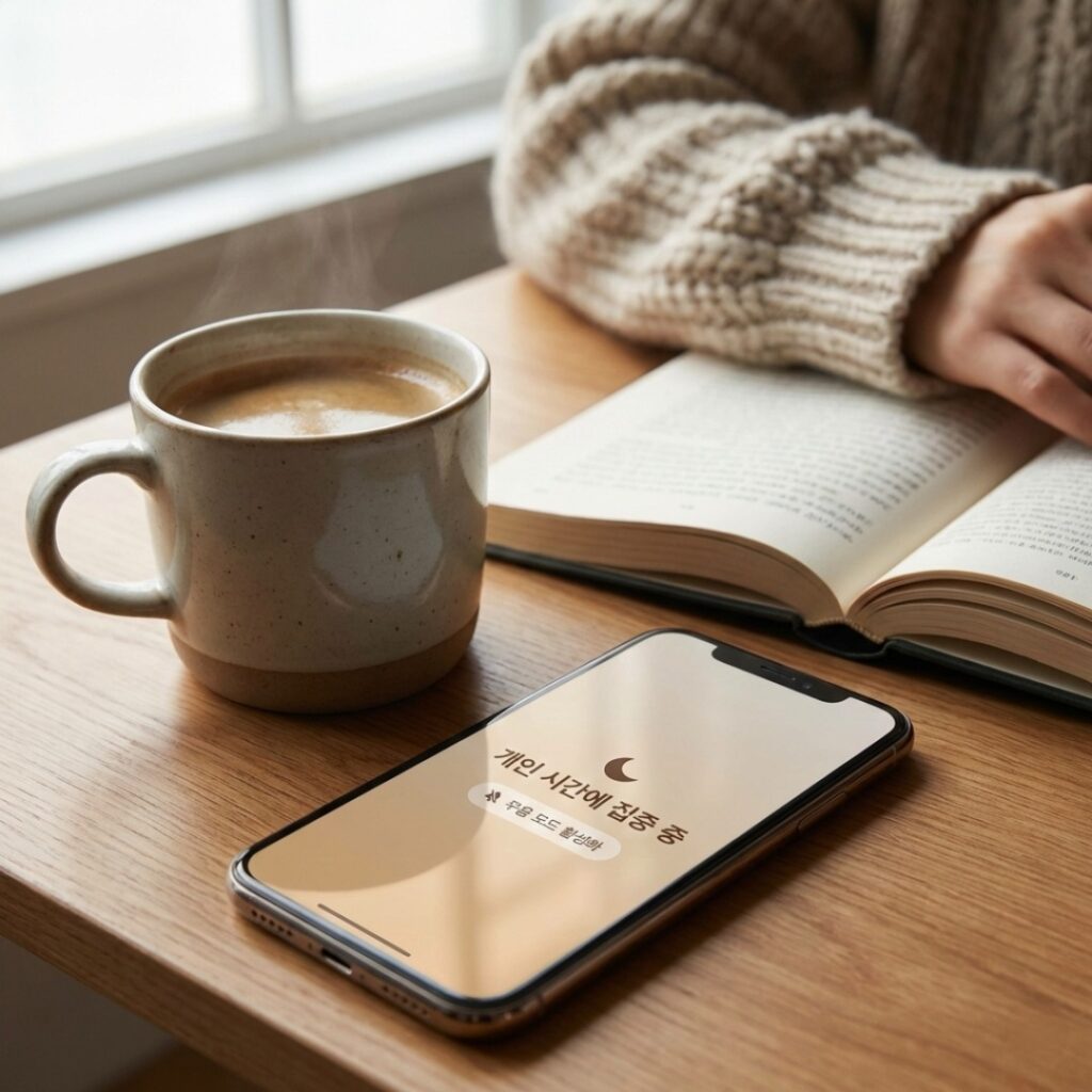 따뜻한 조명 아래서 말소리 없이 각자의 일에 몰입하며 평화로운 분위기를 자아내는 조용한 모임의 현장