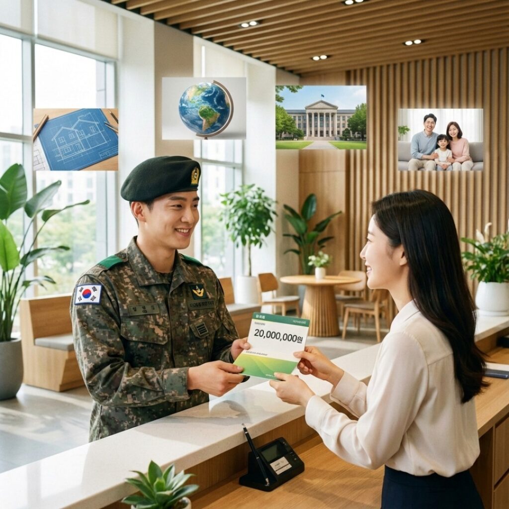 장병내일준비적금의 2026년 매칭지원금 혜택과 전역 시 예상 수령액을 보여주는 인포그래픽