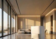 “이제 물걸레질도 끝났다” 올인원 로봇청소기 끝판왕 4종 비교 세련된 거실에서 자율 주행하며 청소하는 최신형 플래그십 로봇청소기 4종의 합본 이미지